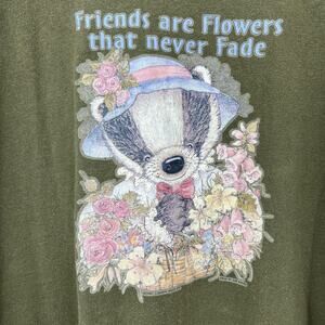 Resource XL American VINTAGE 90s Womens Green Badger Floral Friends Tee Shirt